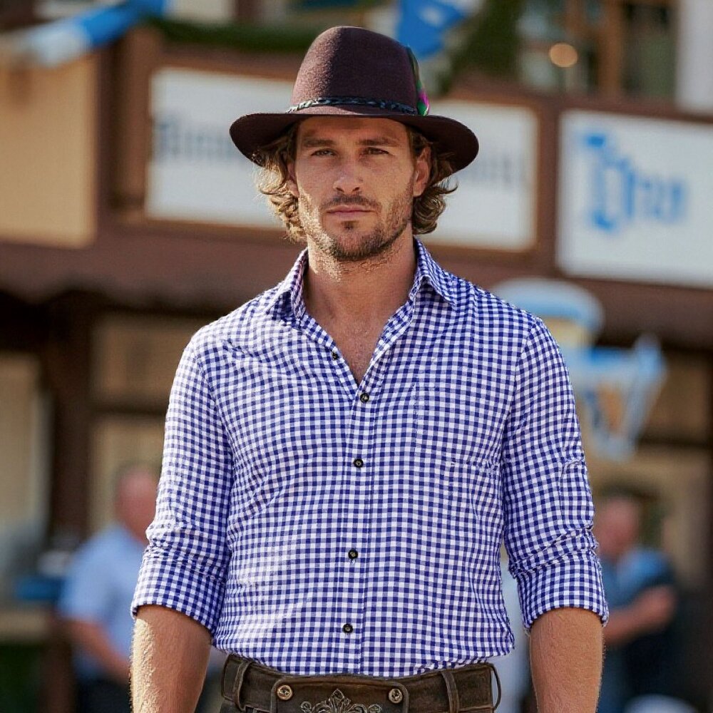 Men's Oktoberfest German Shirt | Blue Checkered Bavarian Trachten Shirt